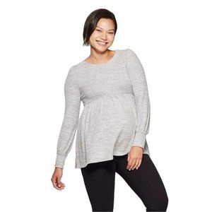 NEW Isabel Maternity Gray Long Sleeve Babydoll Blouse Size S